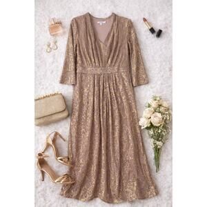 Chico’s Med. Gold Sparkle Maxi Dress | Wedding Formal